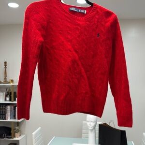 Ralph Lauren Women's slim fit Red Cable Knit Sweater 80% wool 20% cashmere